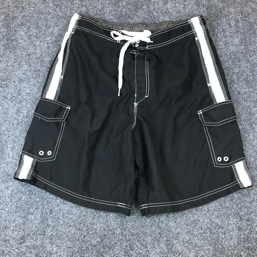 Joe Boxer Swim Trunks Mens 32x9.5 Black White Mesh Lined Drawstring Pockets